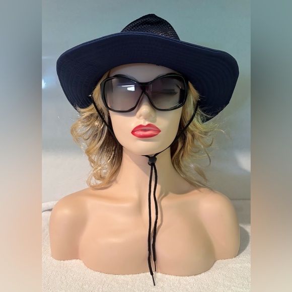 Navy Blue Yafeng Navy Mesh Unisex Cowboy Hat with Chin Strap - Picture 2 of 10